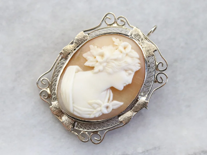 Art Deco Gold Filigree Cameo Brooch