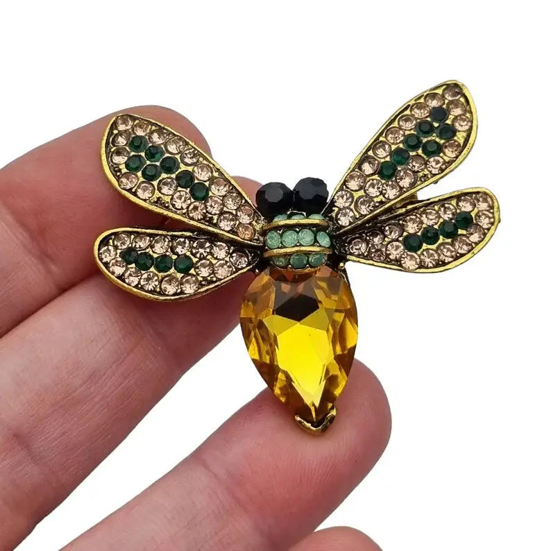 Costume jewelery bee brooch, yellow and green pin, circa 2000, jewellery.