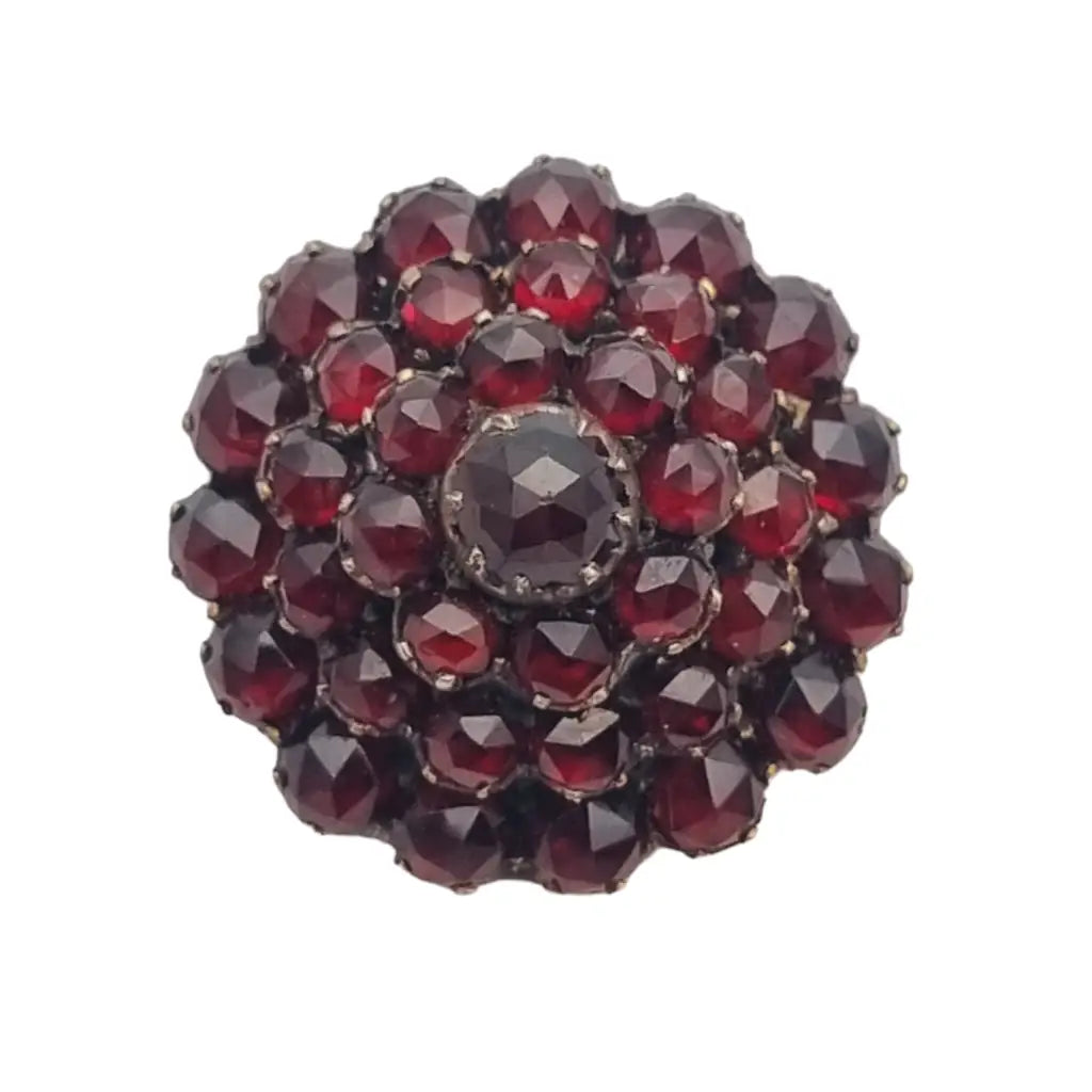 Antique Victorian garnet and gilt silver brooch, collectibles, circa 1900.