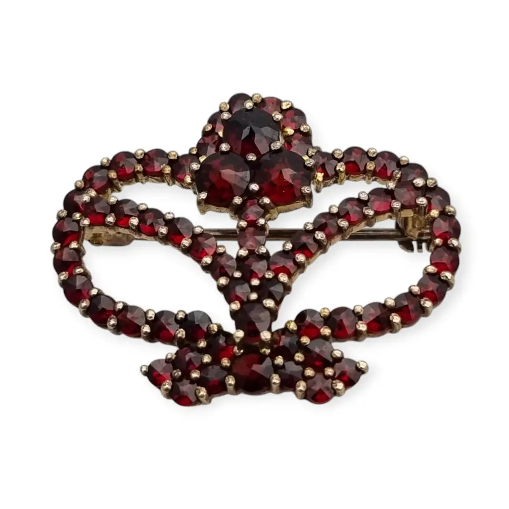 Garnet brooch in the shape of a crown, 800 gilded silver, late Victorian style.