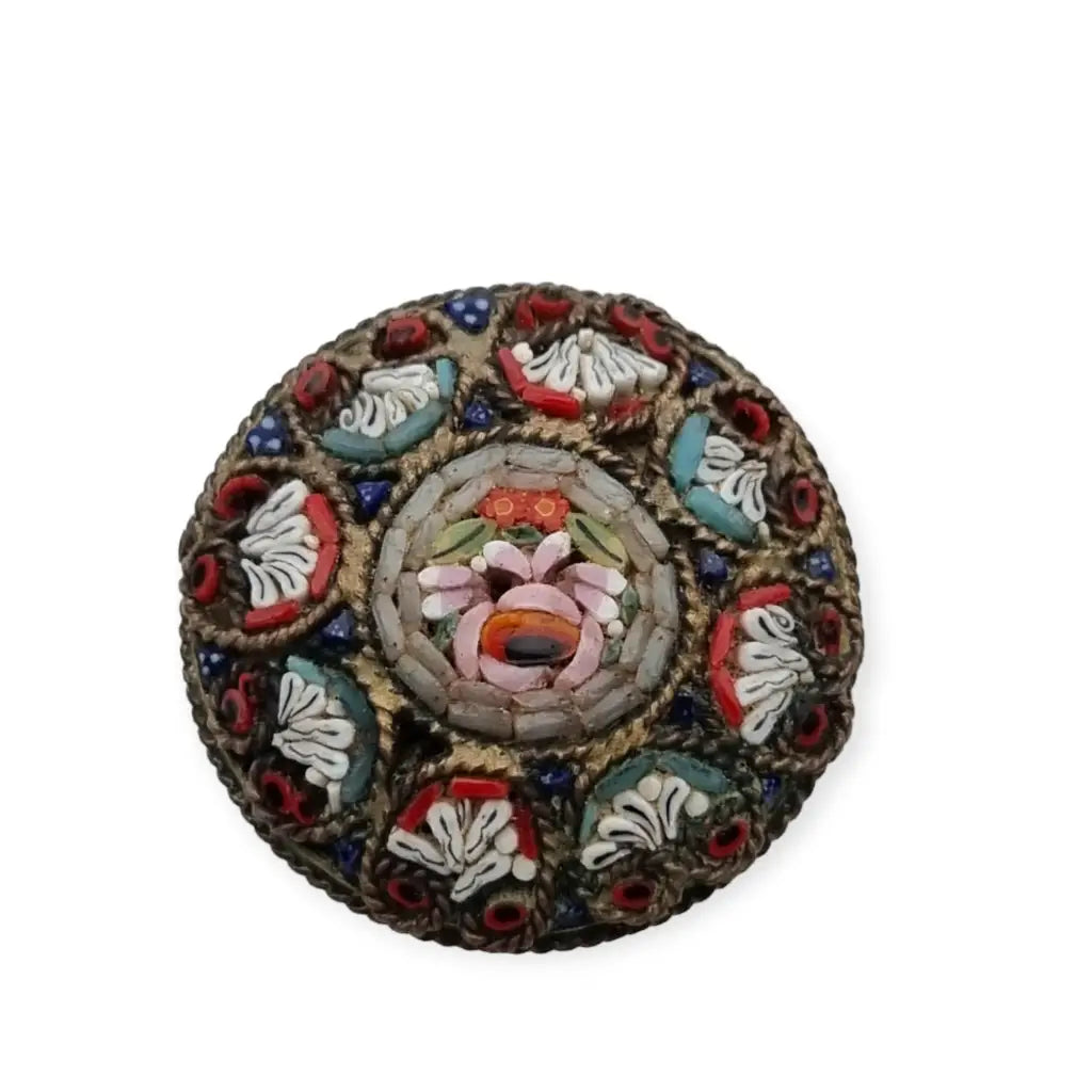 Women's vintage Italian round micro mosaic brooch, 1960s.