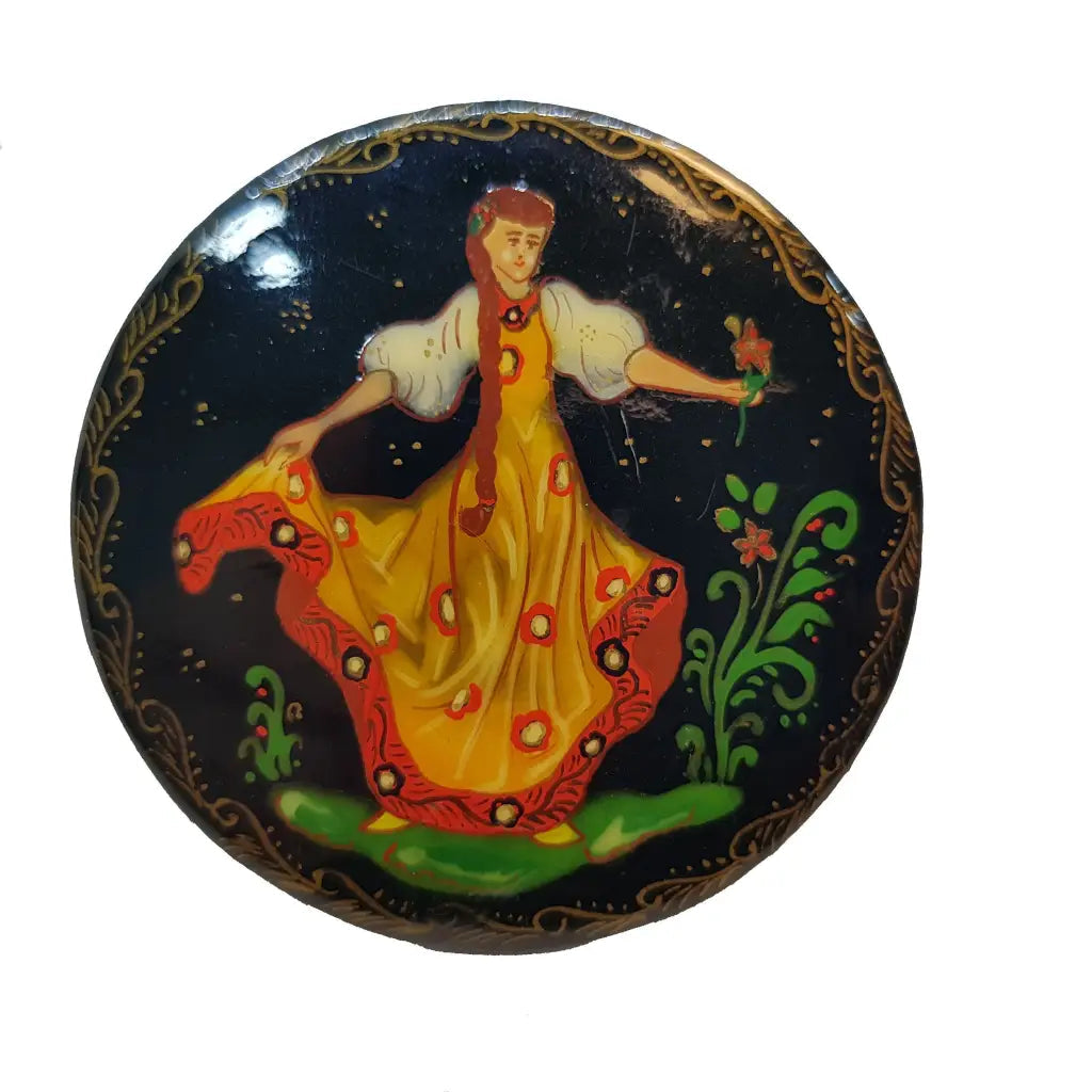 Russian folk brooch. Russian lacquer brooch. Russian jewelry.