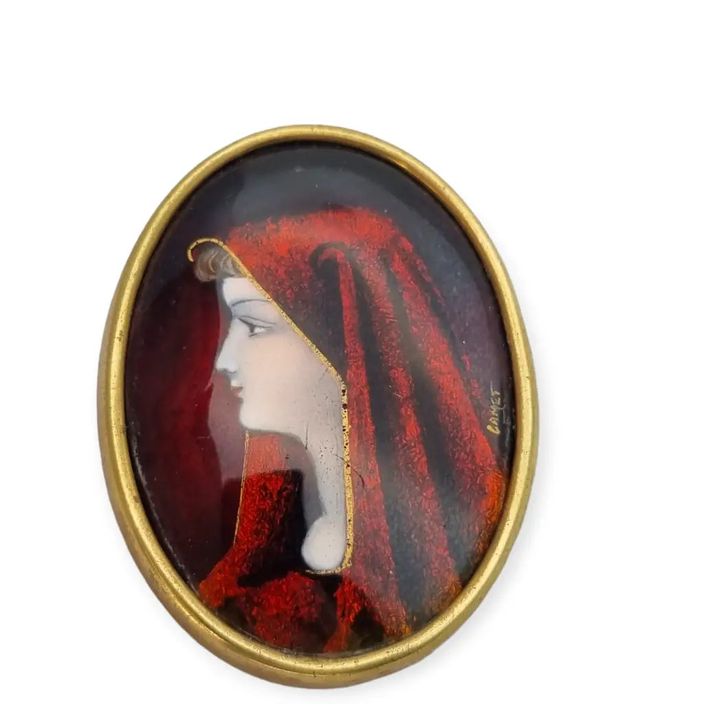 Victorian Saint Fabiola brooch, signed CAMET, collector's item, 1900.