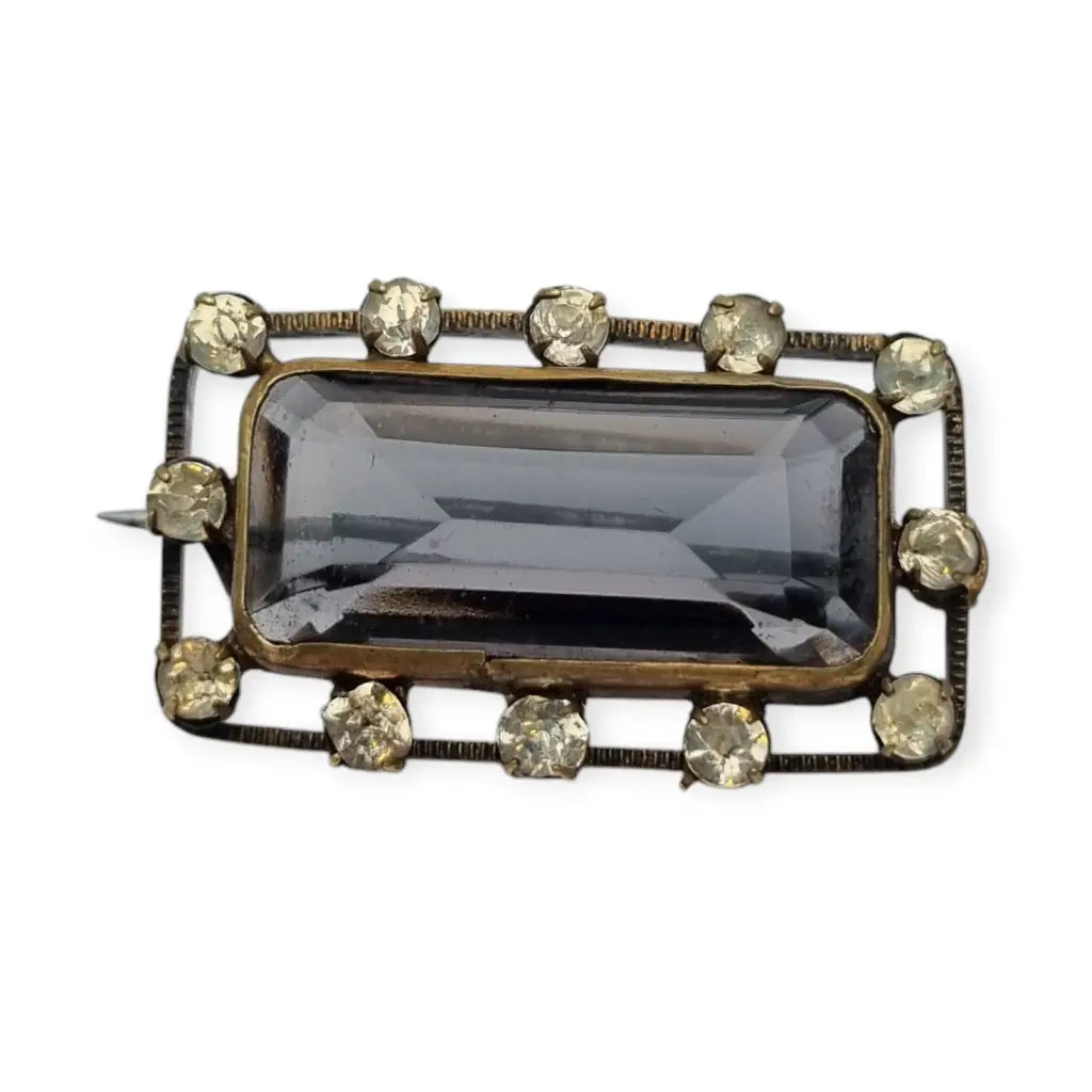 Victorian rectangular rhinestone ladies brooch, collectible gift, 1900.