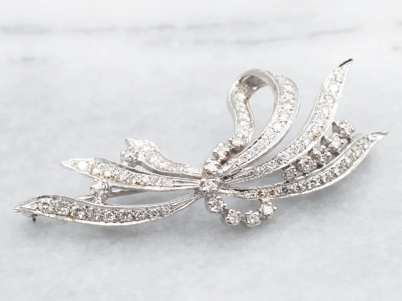 Retro 1950's Diamond Encrusted Ribbon Brooch