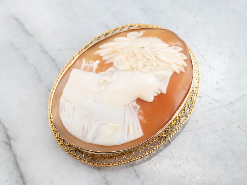 Gold Greek God Apollo Cameo Brooch