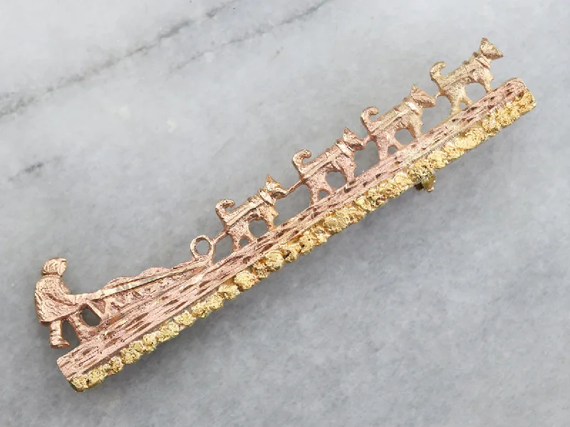 Gold Iditarod Sled Dog Race Brooch