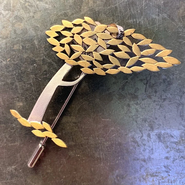 GOLD SILVER TREE BROOCH