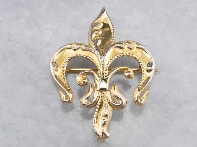 Gold Victorian Fleur De Lis Brooch