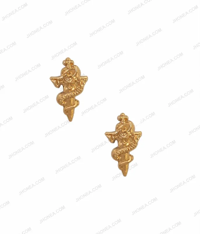 Golden Snake & Sword Motif Collar Tips Brooch