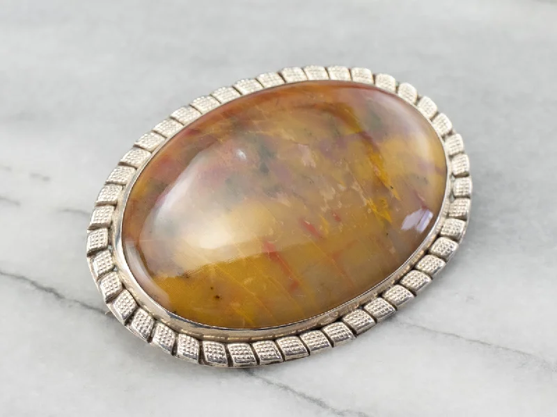 Large Yellow Jasper Sterling Silver Statement Brooch