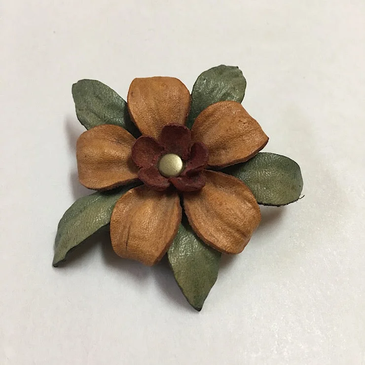 LEATHER FLOWER BROOCH