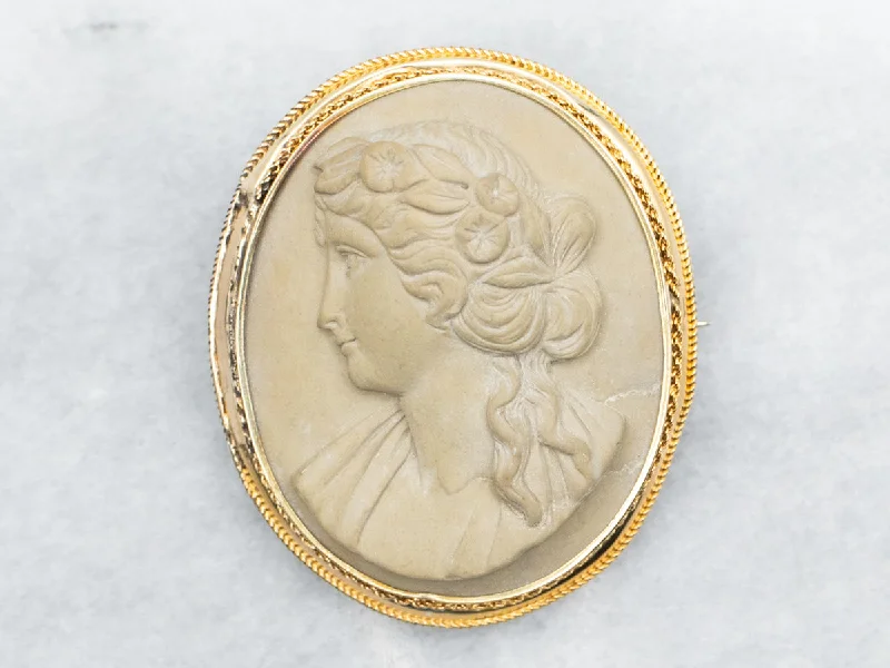 Vintage Lava Cameo Brooch