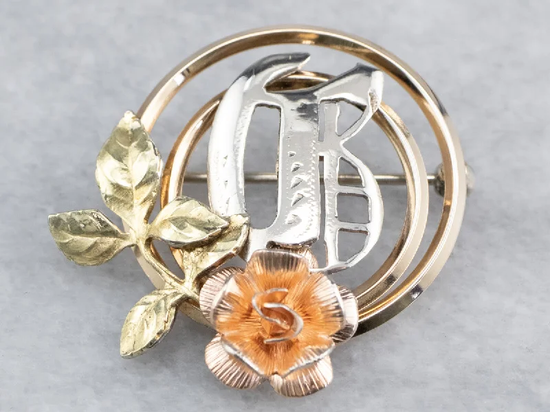 Monogram "G" Rose Brooch