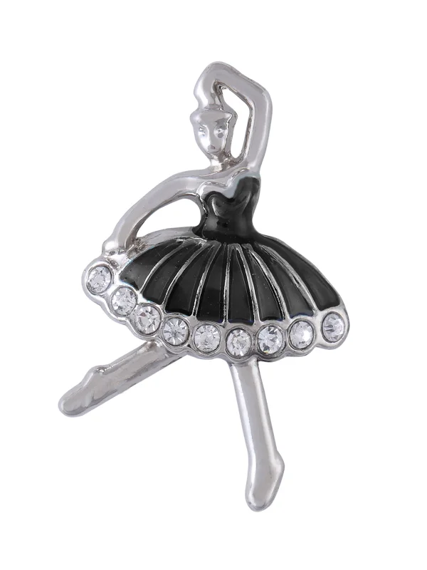 Shiny Silver Enamel Diamond Doll Brooch