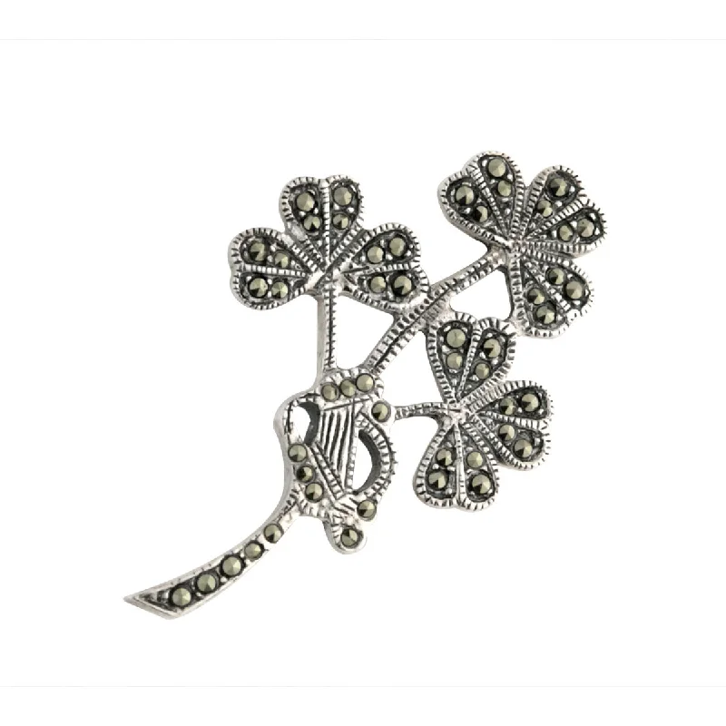 Silver Marcasite Shamrock Spray Brooch