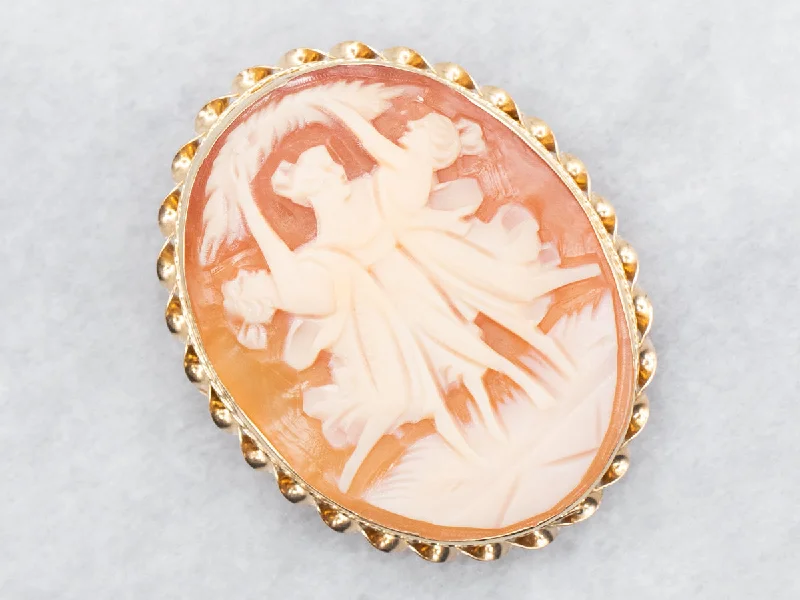 Vintage Gold Three Graces Cameo Brooch or Pendant