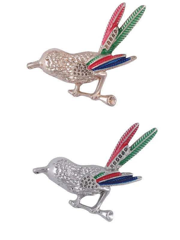 Tri-Colored Sparrow Inspired Pin Fastening Unisex Collar Brooch