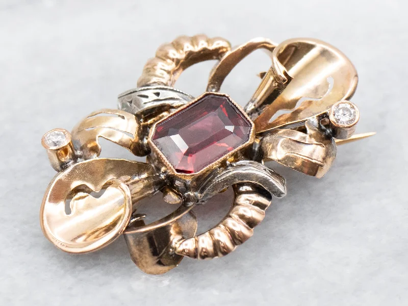 Victorian Revival Garnet and Diamond Brooch