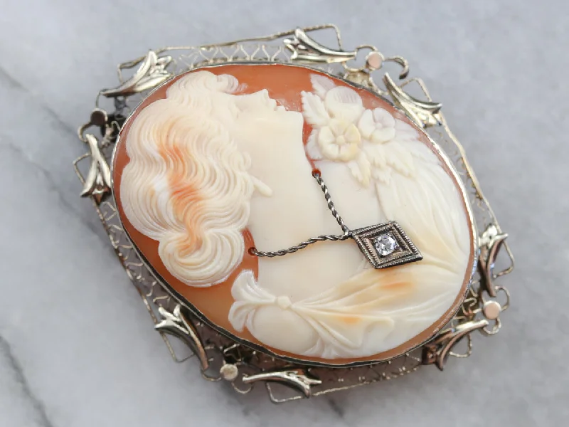 Vintage Diamond Cameo Brooch or Pendant