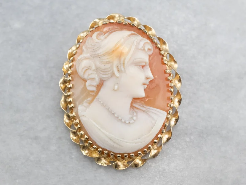 Vintage Gold Twist Cameo Brooch or Pendant