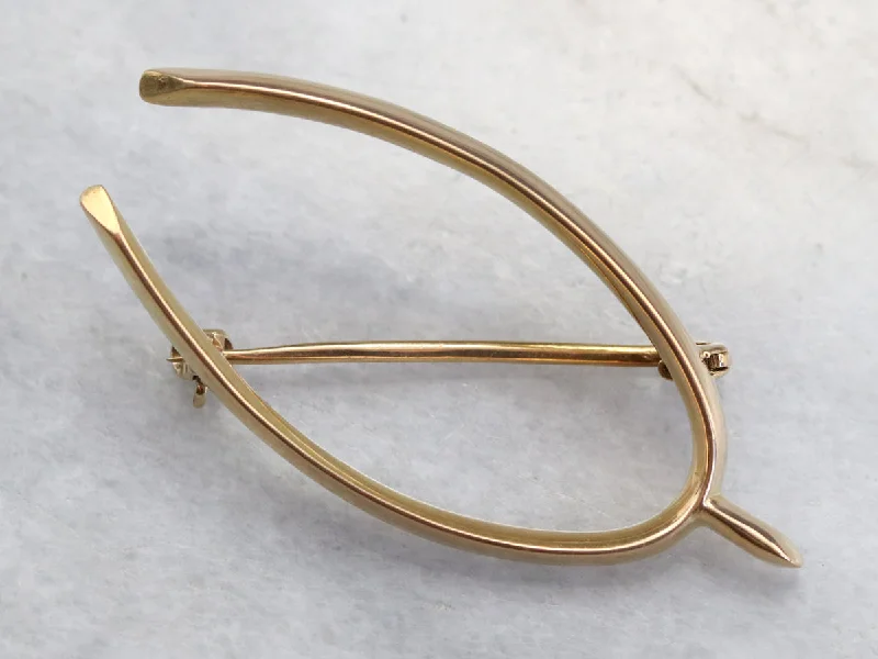 Vintage Gold Wishbone Brooch