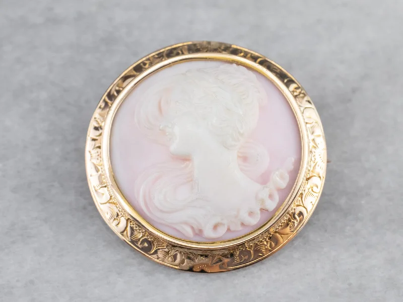 Vintage Pink Shell Cameo Brooch