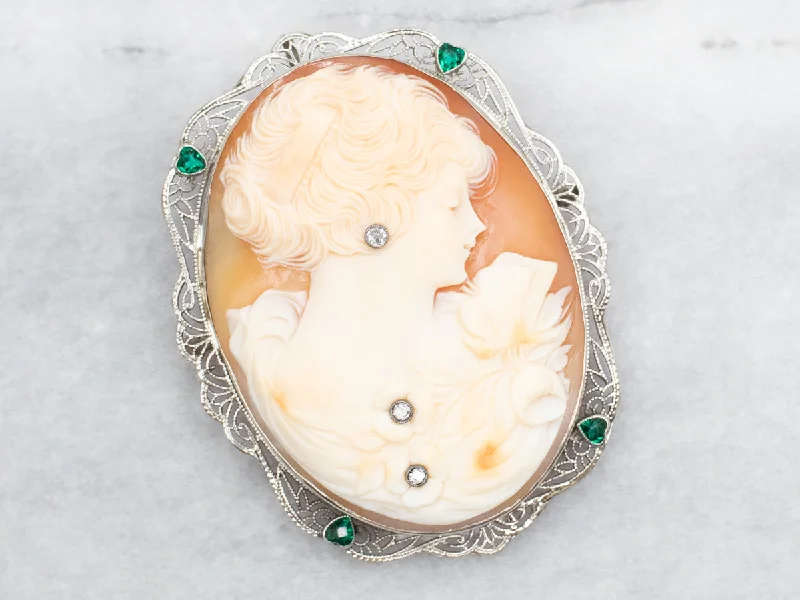 Art Deco Diamond and Green Doublet Cameo Brooch or Pendant