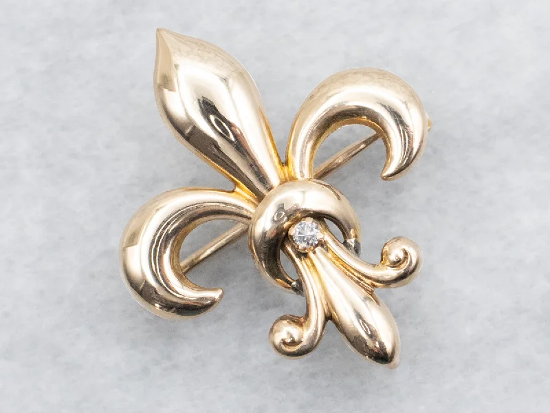 Fleur de Lis Brooch or Pendant with Diamond Accent