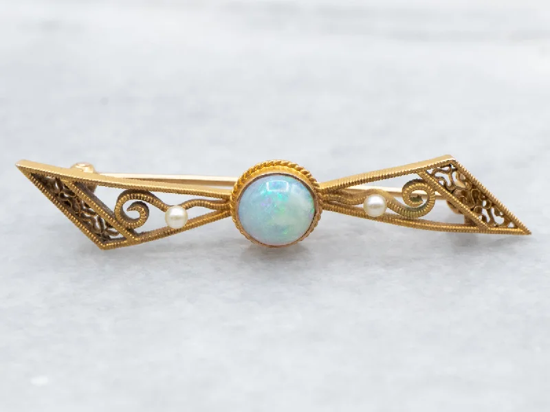 Vintage Opal and Seed Pearl Openwork Brooch